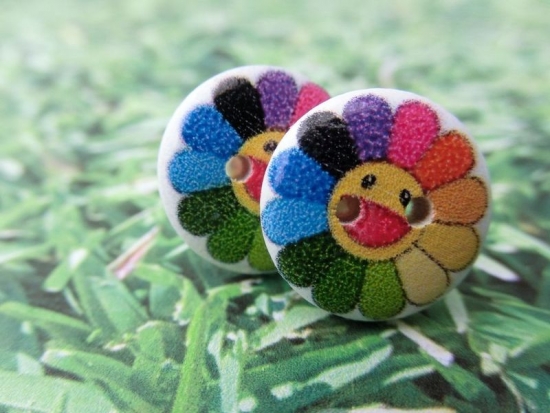 Holz Knopf Ohrstecker Regenbogen Sonnenblume